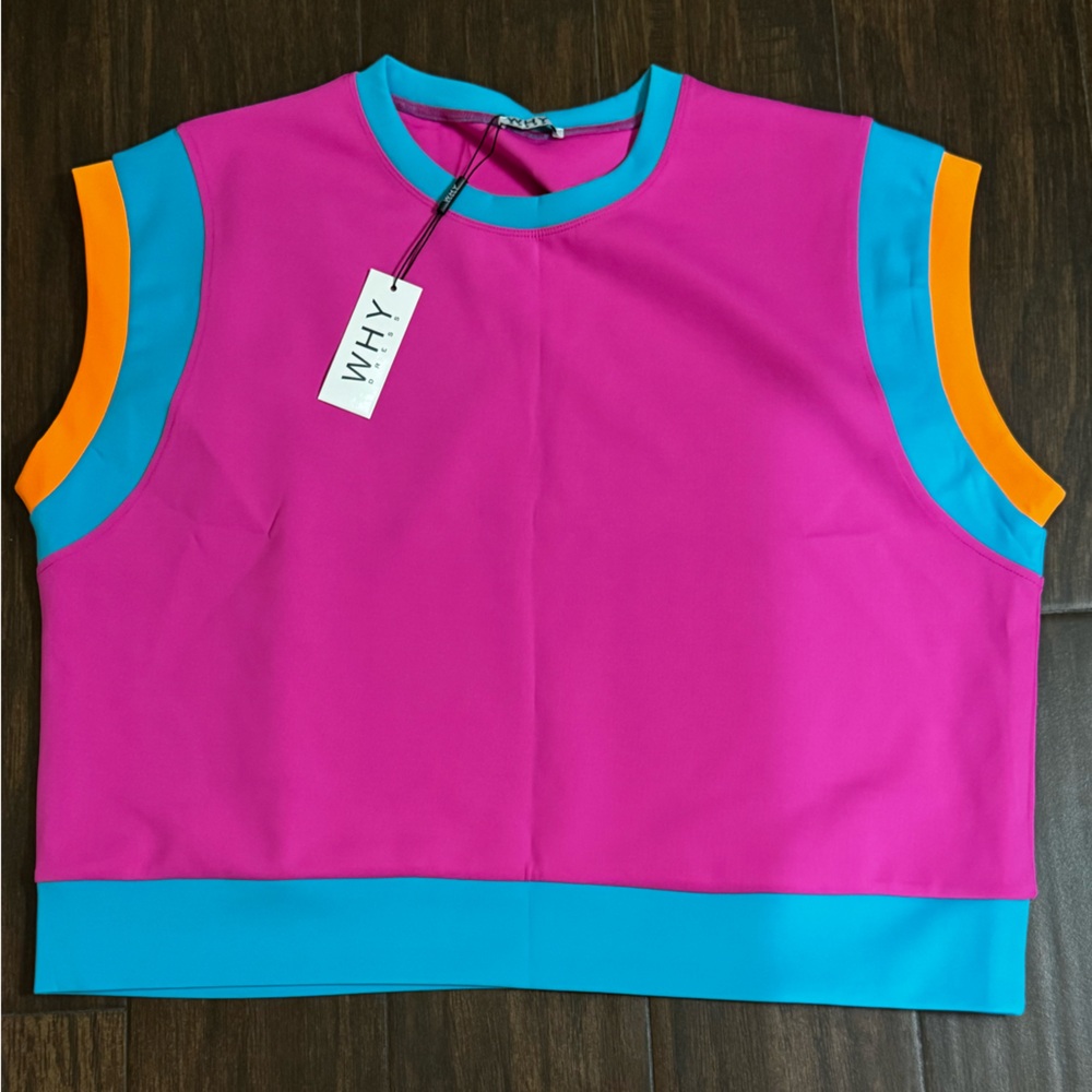 Vibrant Pink and Blue Sleeveless Top by WHY